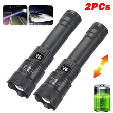 Load image into Gallery viewer, High Strong Power Led Flashlights 300000LM Tactical Torch with Display Light USB Charging Camping Fishing Defensa Zoom Lantern