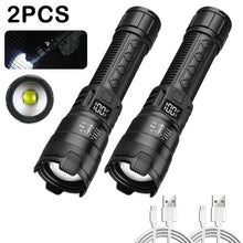 Load image into Gallery viewer, High Strong Power Led Flashlights 300000LM Tactical Torch with Display Light USB Charging Camping Fishing Defensa Zoom Lantern