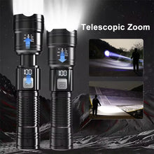Load image into Gallery viewer, High Strong Power Led Flashlights 300000LM Tactical Torch with Display Light USB Charging Camping Fishing Defensa Zoom Lantern