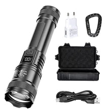 Load image into Gallery viewer, High Strong Power Led Flashlights 300000LM Tactical Torch with Display Light USB Charging Camping Fishing Defensa Zoom Lantern