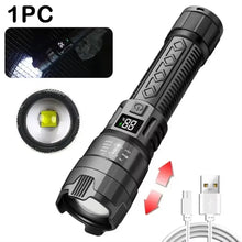 Load image into Gallery viewer, High Strong Power Led Flashlights 300000LM Tactical Torch with Display Light USB Charging Camping Fishing Defensa Zoom Lantern