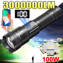 Load image into Gallery viewer, High Strong Power Led Flashlights 300000LM Tactical Torch with Display Light USB Charging Camping Fishing Defensa Zoom Lantern
