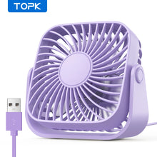 Load image into Gallery viewer, TOPK 4Inch USB Mini Portable Fan for Camping,3 Speeds Quiet Desk Table Personal Fan,360°Adjustment Standing Fans for Room Home