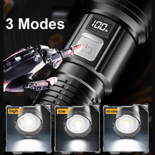 Load image into Gallery viewer, High Strong Power Led Flashlights 300000LM Tactical Torch with Display Light USB Charging Camping Fishing Defensa Zoom Lantern