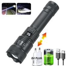 Load image into Gallery viewer, High Strong Power Led Flashlights 300000LM Tactical Torch with Display Light USB Charging Camping Fishing Defensa Zoom Lantern