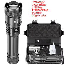 Load image into Gallery viewer, High Strong Power Led Flashlights 300000LM Tactical Torch with Display Light USB Charging Camping Fishing Defensa Zoom Lantern